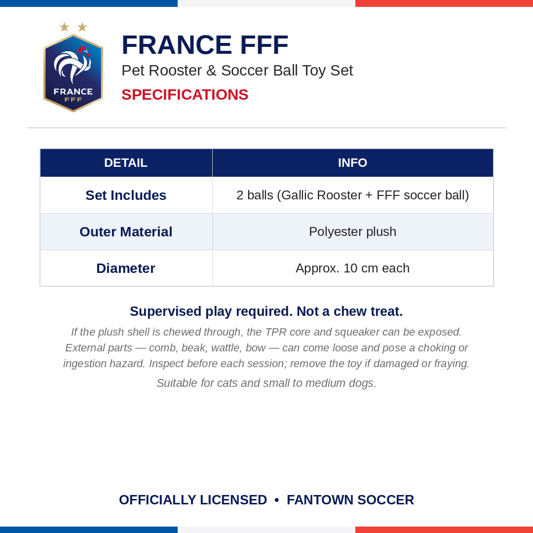 France FFF Pet Rooster & Soccer Ball Toy Set